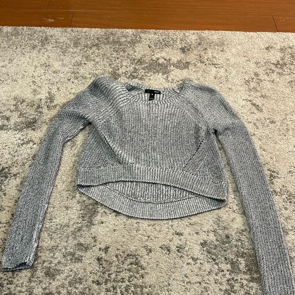 Aqua blue/white crop top sweater